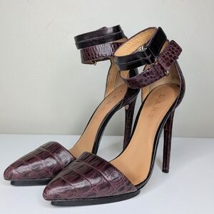 L.A.M.B Oxley Leather Croc Embossed D'Orsay Stiletto Heels Size 7.5M
